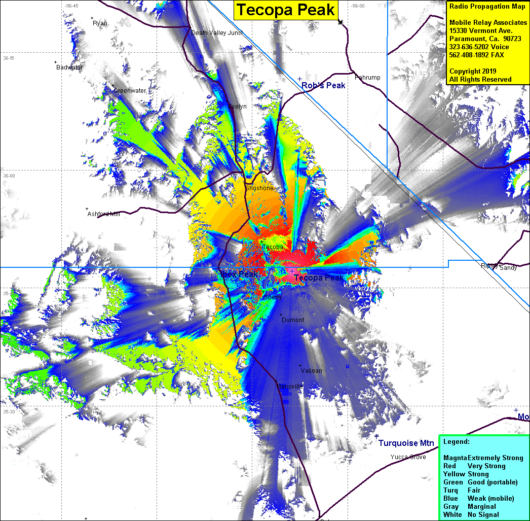heat map radio coverage Tecopa Peak